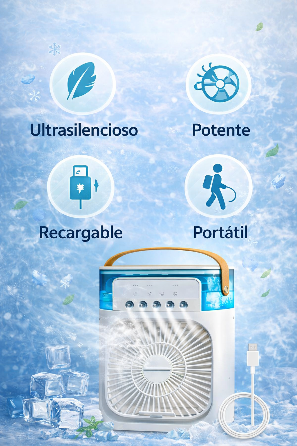 Mini Ventilador Portatil Con Humidificador y Luz